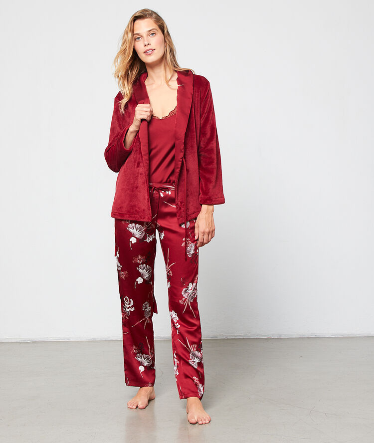 Satin three pieces pyjama red brick.
