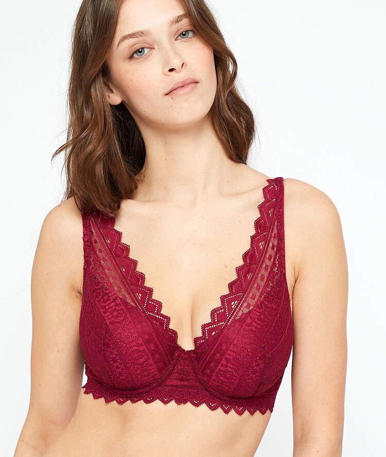 Soutien-gorge n&deg;6 - triangle naturel bordeaux grenat.