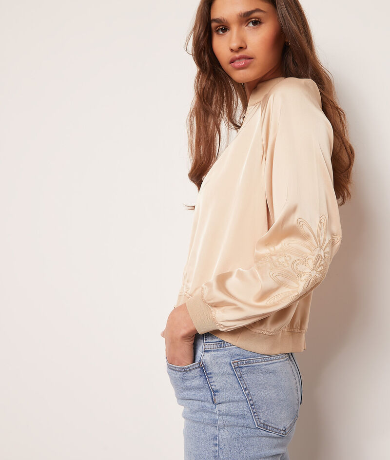 Satin Bomber With Embroidery Details;${refinementColor}