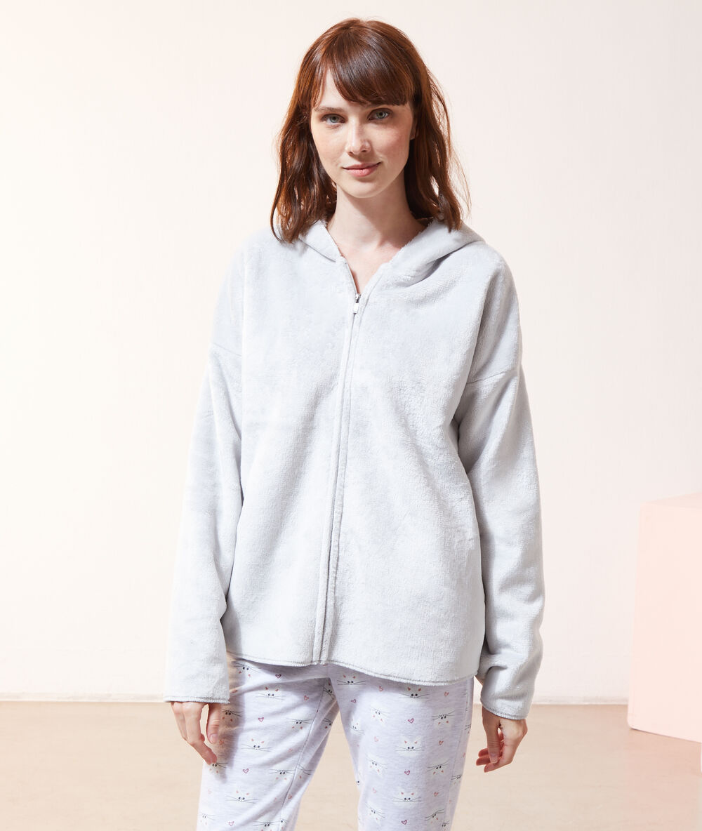 Hooded fleece cardigan grey.