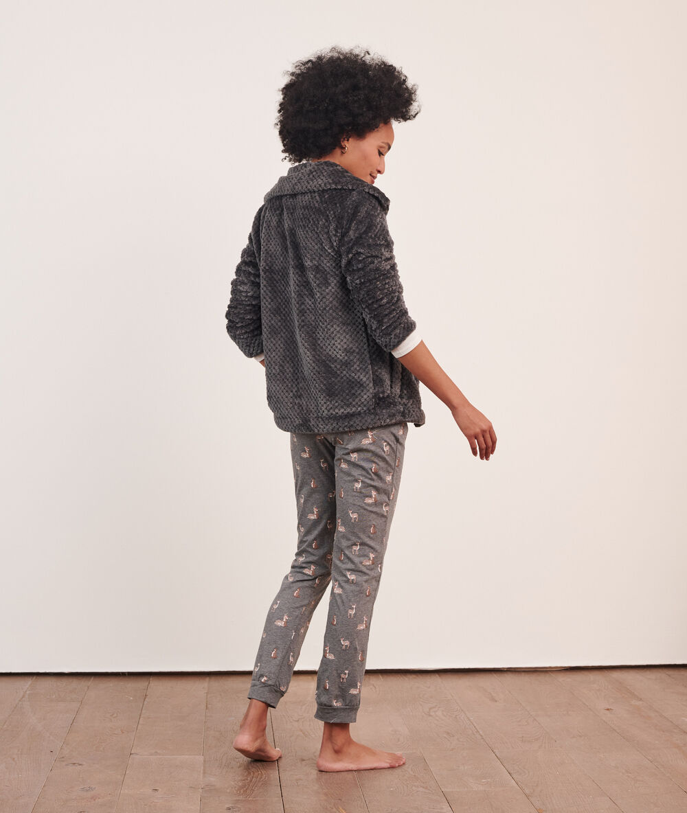 3 piece pyjama, fleece cardigan charcoal grey.