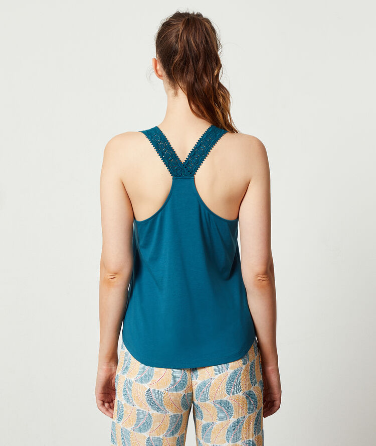 Bird print top peacock blue.