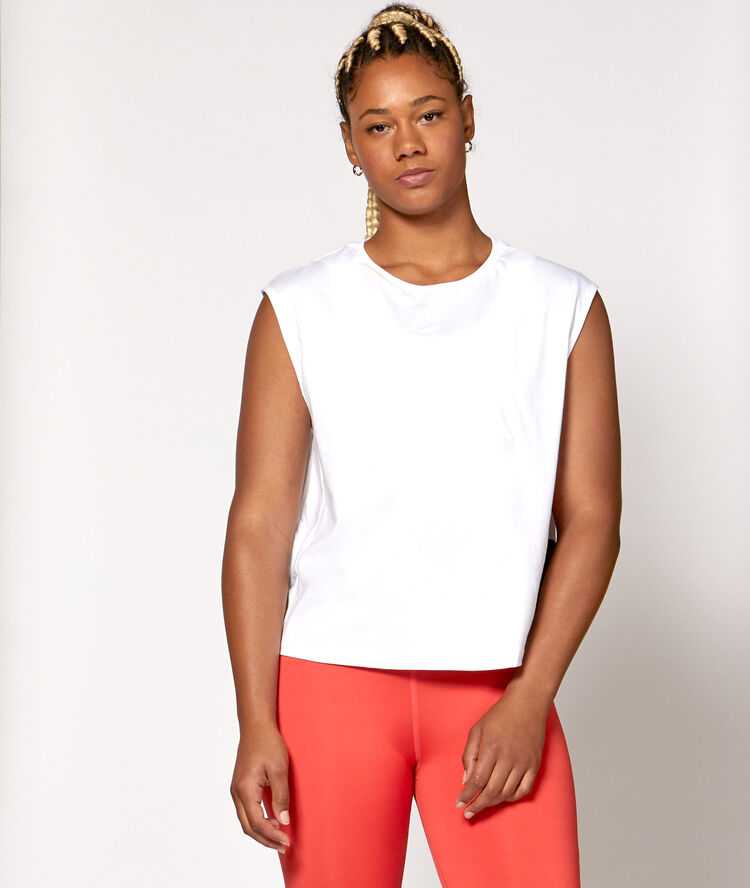 Top de training &agrave; manches courtes blanc.