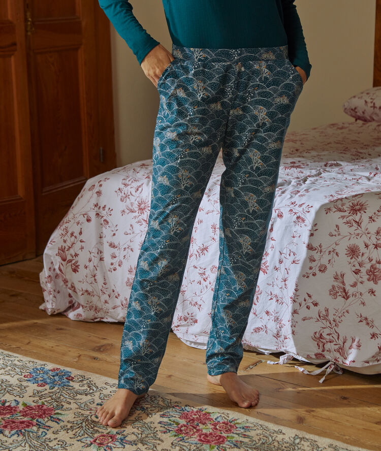 Pyjama and night mask set peacock green.