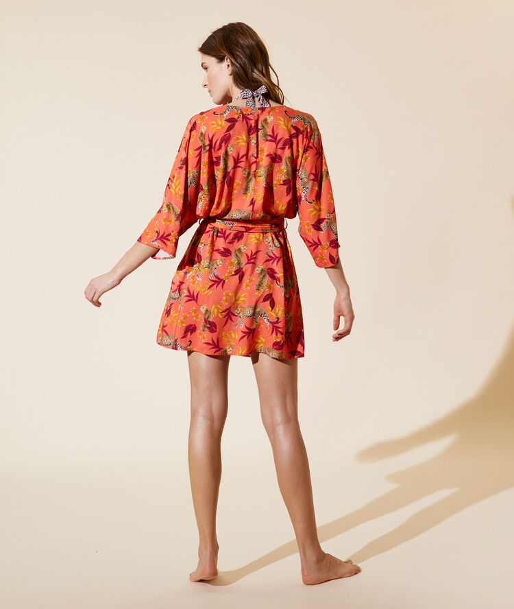 Leopard print cover up coral.