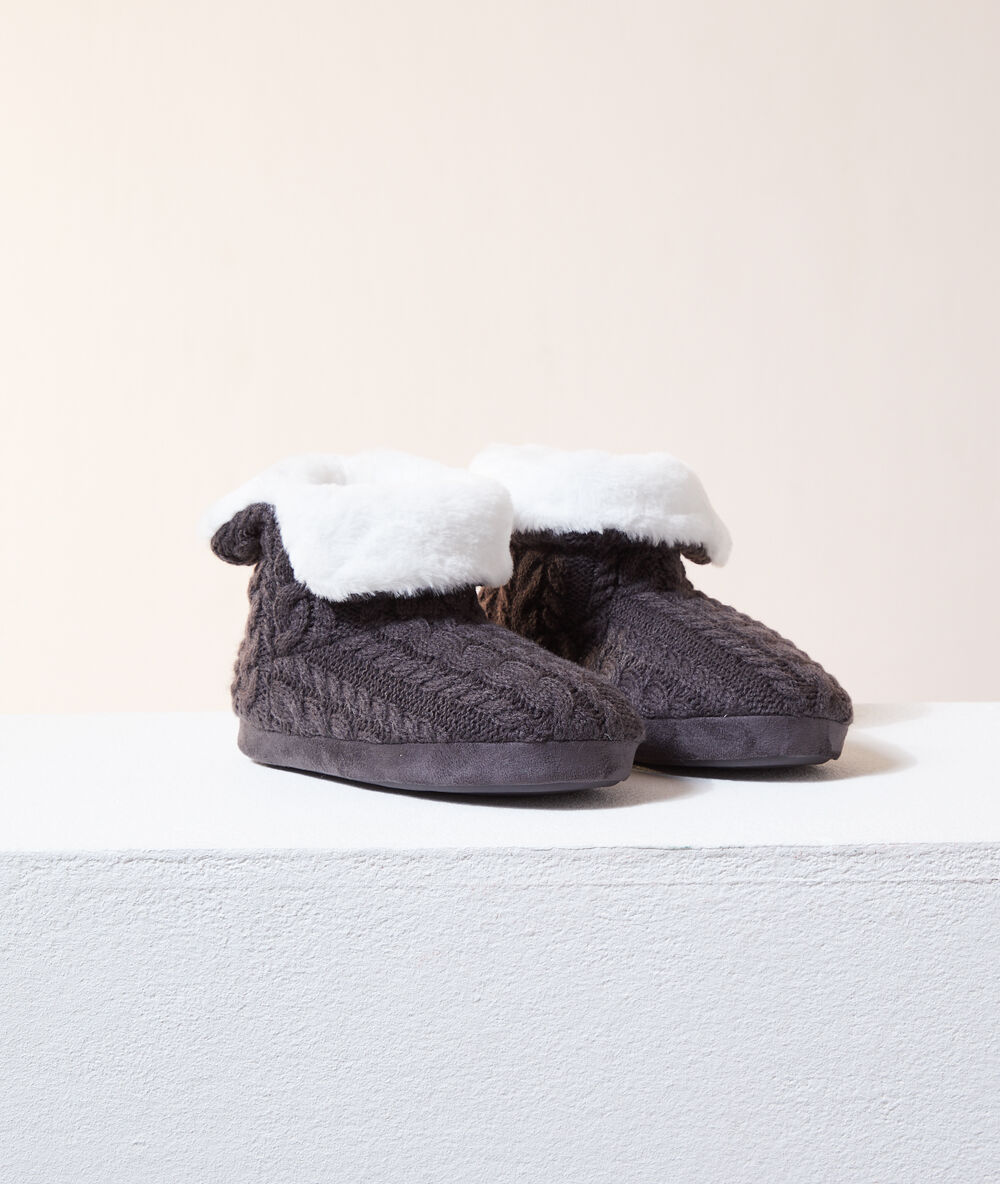Faux fur slippers booties charcoal grey.