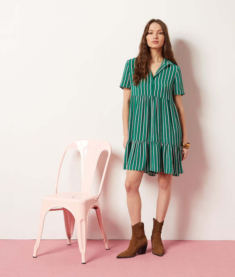 Short sleeve striped dress;${refinementColor}