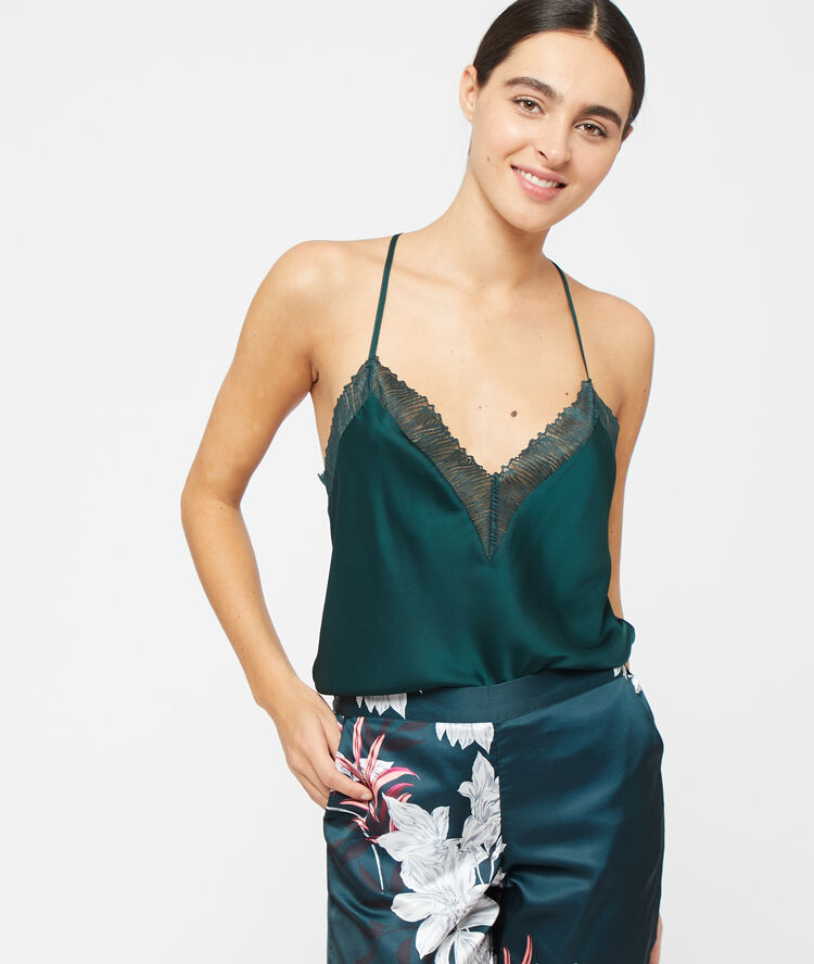 Lace back cami top green.