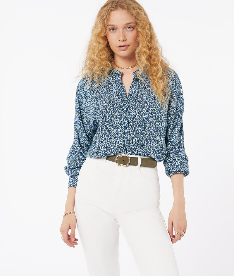 Print blouse with lurex details;${refinementColor}