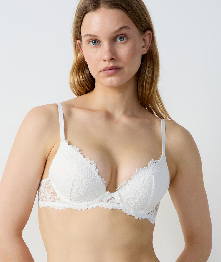 Bra no. 2 - floral lace plunge push-up bra ecru.