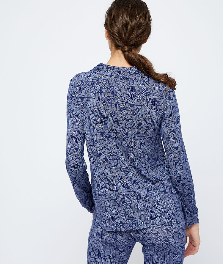 Floral print pyjama shirt navy.