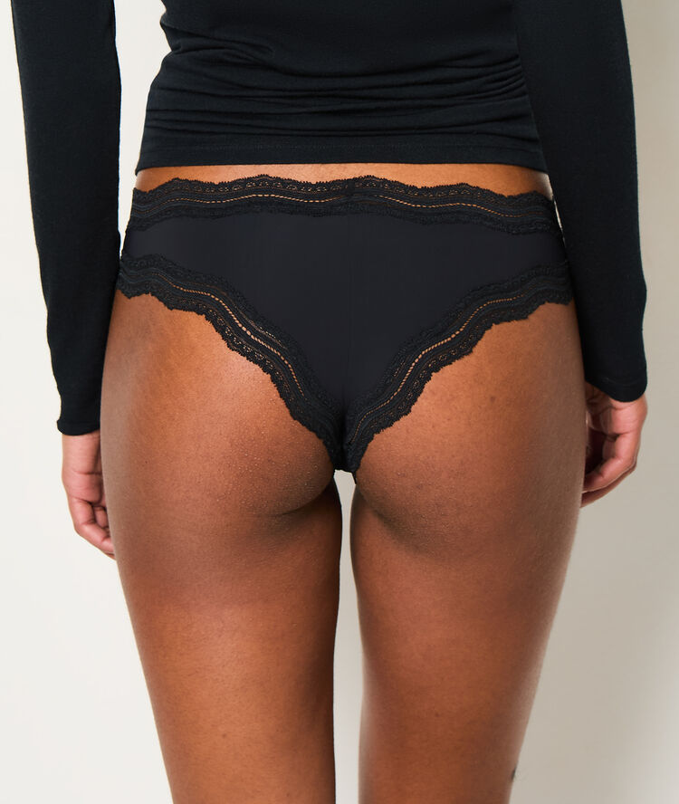 Ornate lace-edged hipsters black.