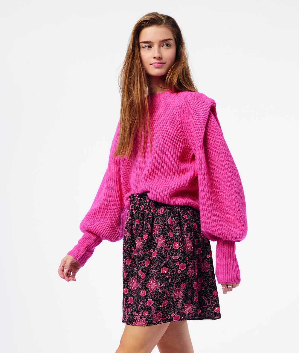 Puff sleeve knit sweater;${refinementColor}