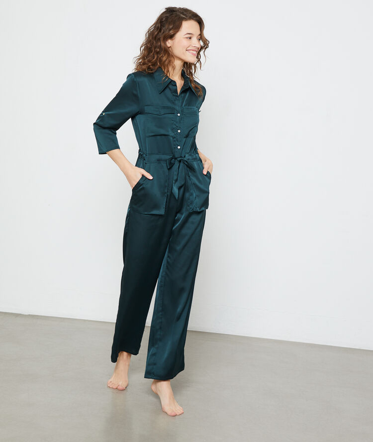 Satin night jumpsuit green.