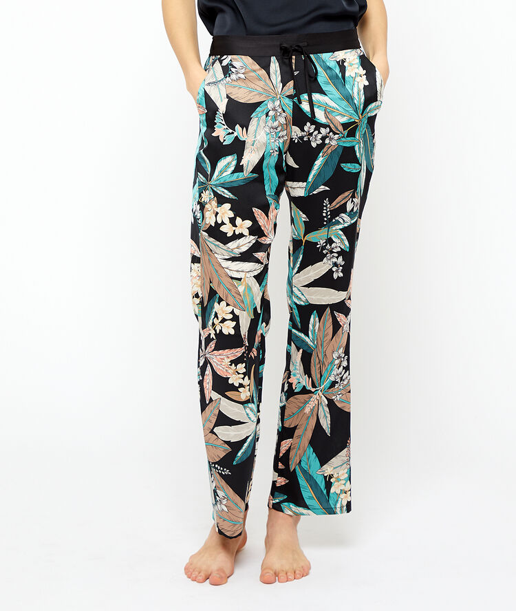 Foliage print trousers black.