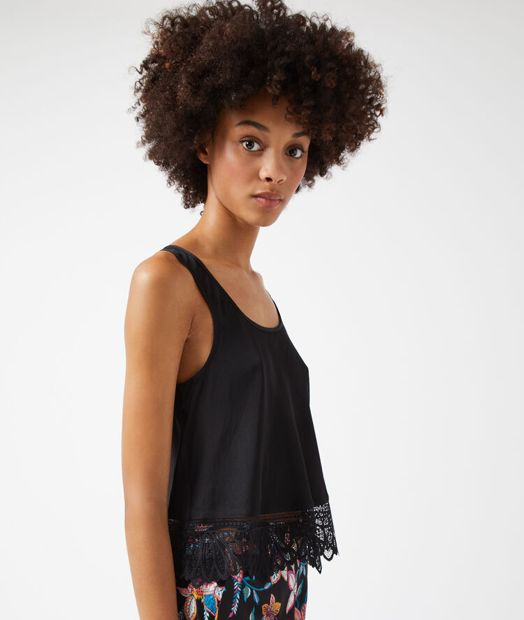 Tank top with lace trimmed hem black.