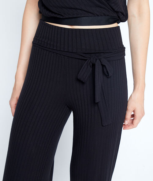 Pantalon côtelé à nouer noir.