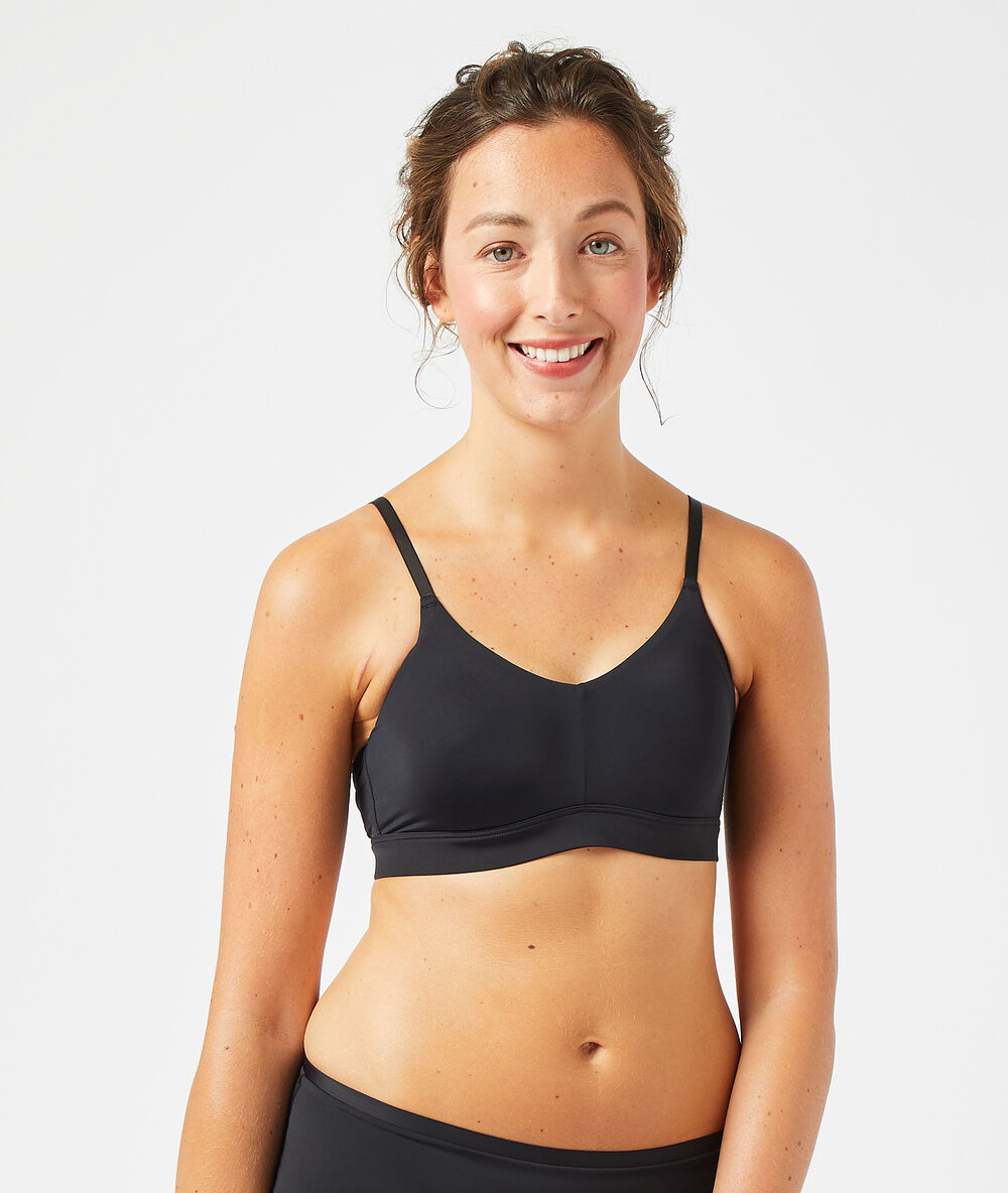 Non-wired post-masectomy triangle bra black.