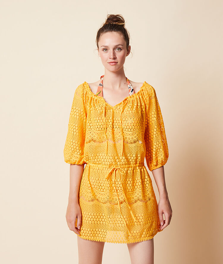 Lace beach cover up yellow.