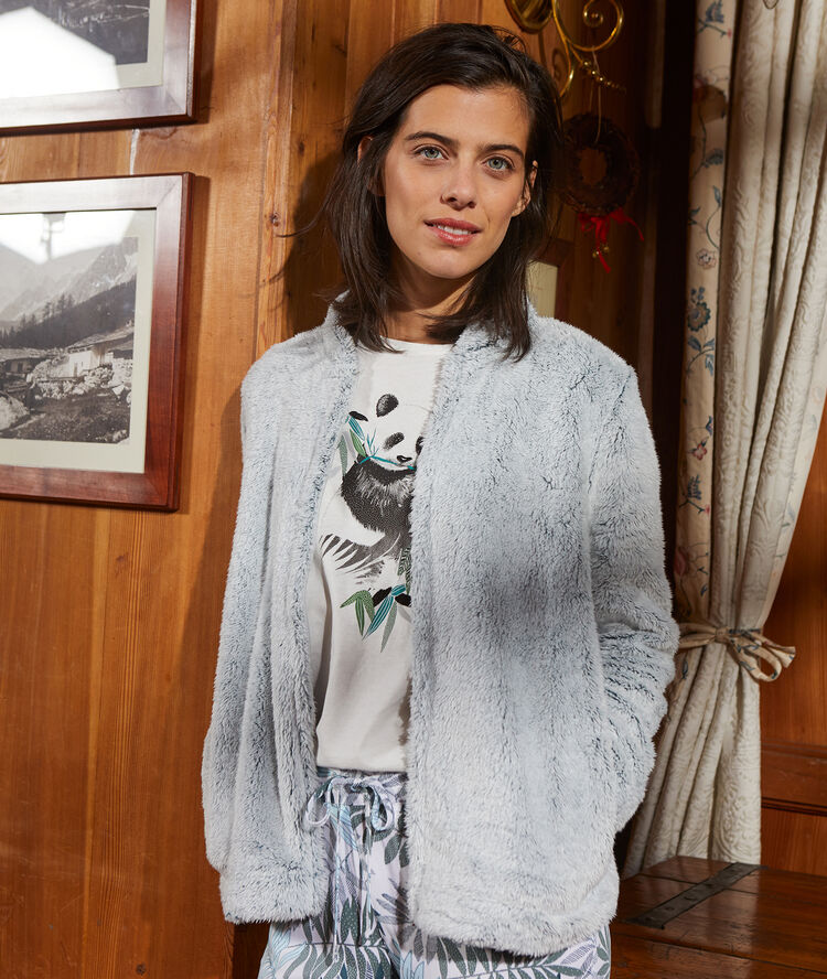 Veste en doudou gris chin&eacute; vert.