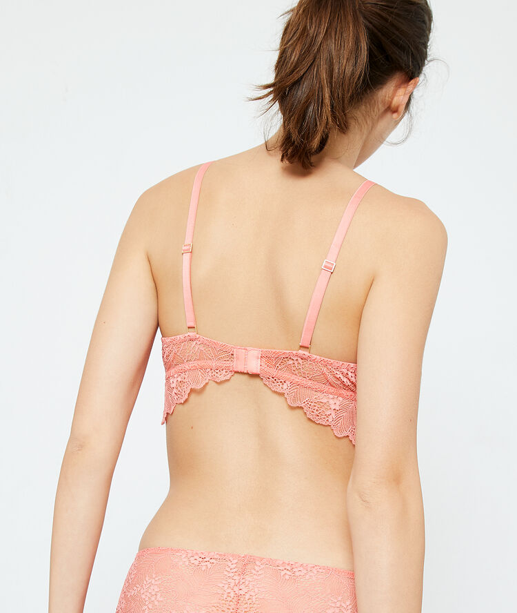 Non-wired triangle bra coral.