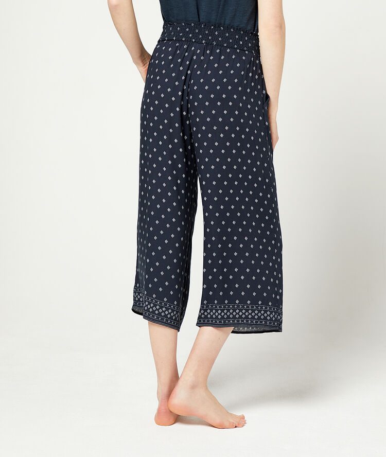 Wide leg crop trousers with big smocked belt navy blue.