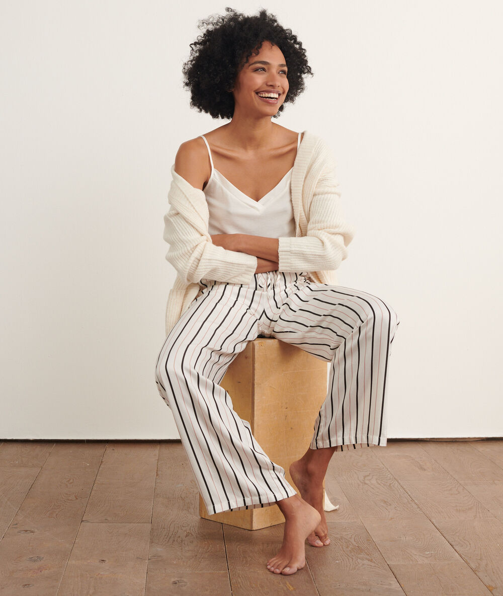 Knit and satin 3 piece pyjama  off white.