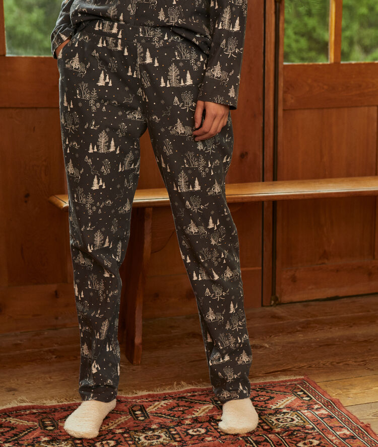 Pantalon imprim&eacute; bleu.