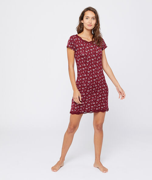 Floral chemise with lace neckline burgundy.