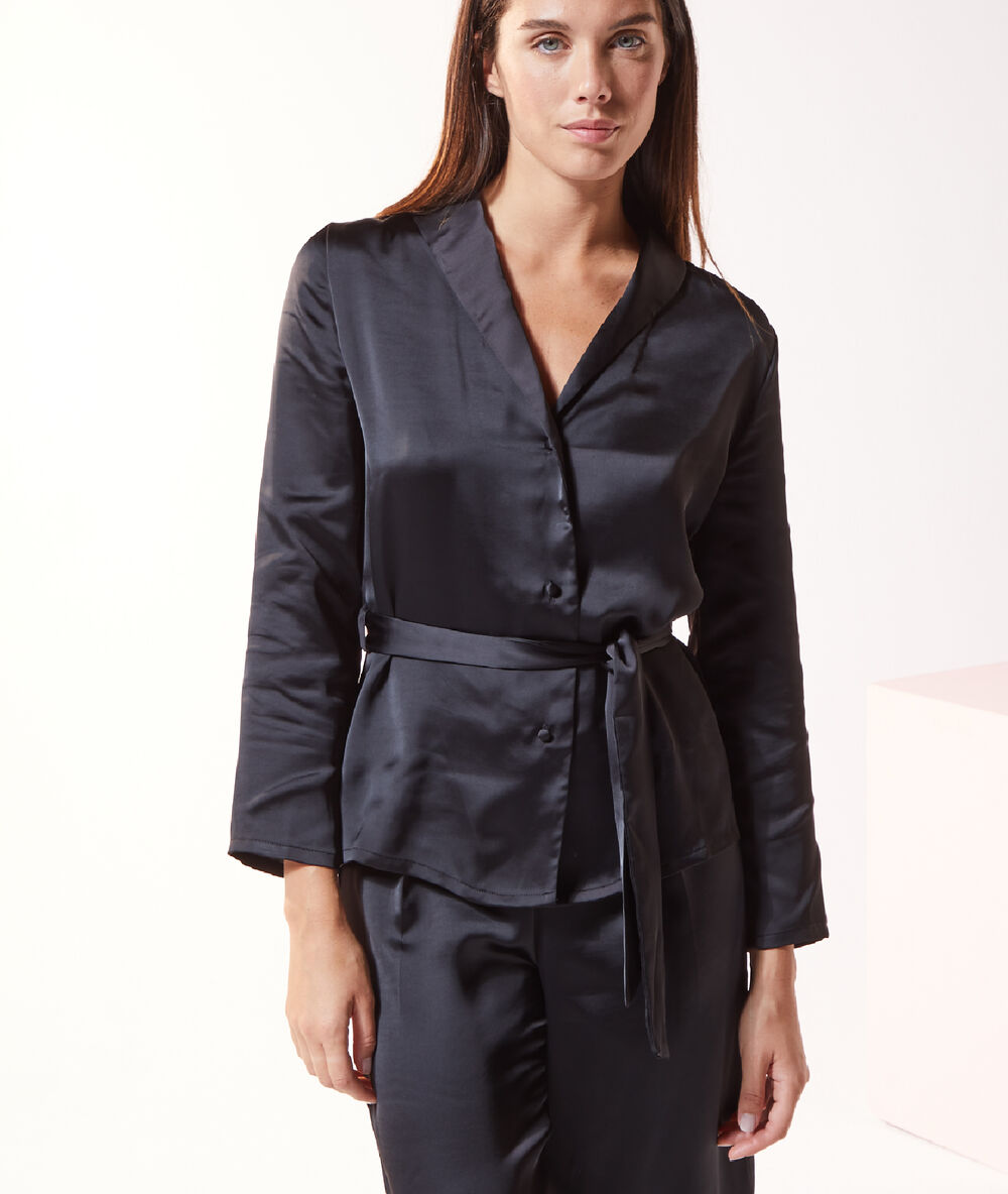 Satin pyjama shirt to tie black.