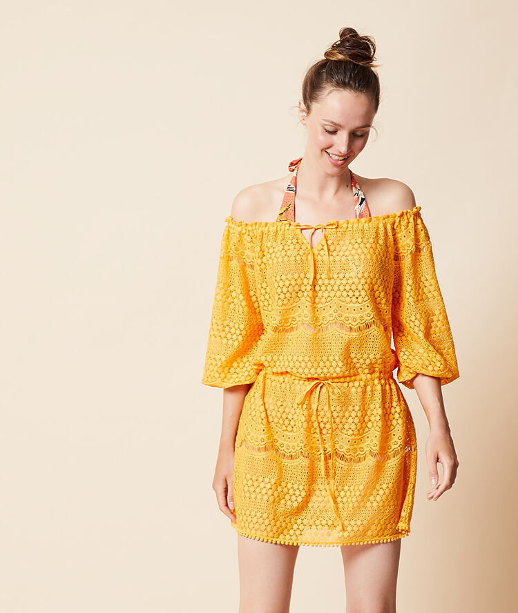 Lace beach cover up yellow.
