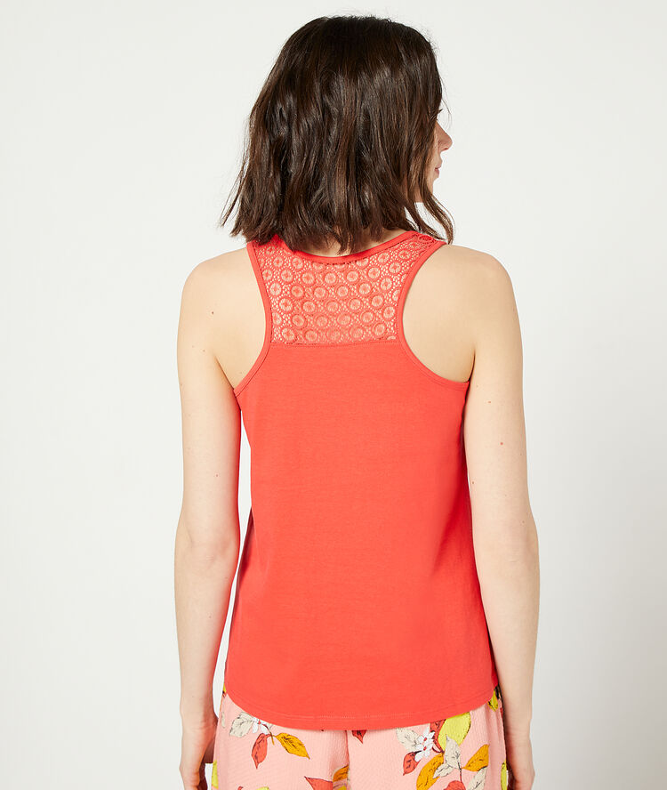 Guipure detailing top coral.