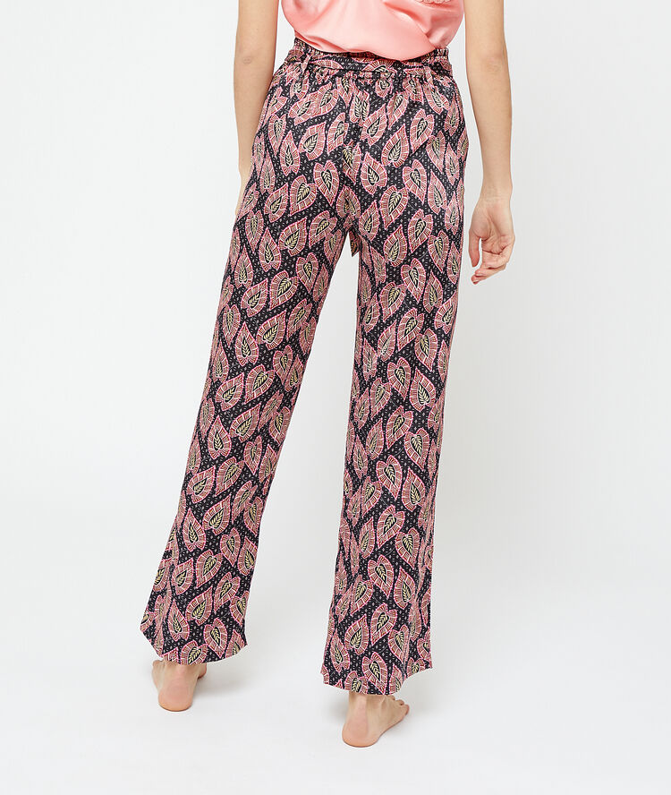 Pantalon satin&eacute; imprim&eacute; violet.