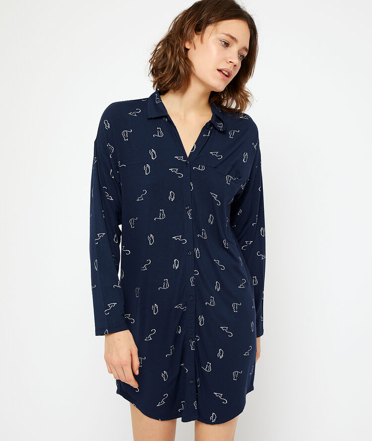 Cat print nightgown navy.