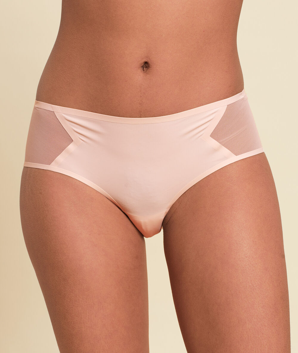 Shorty en microfibre et tulle blush.
