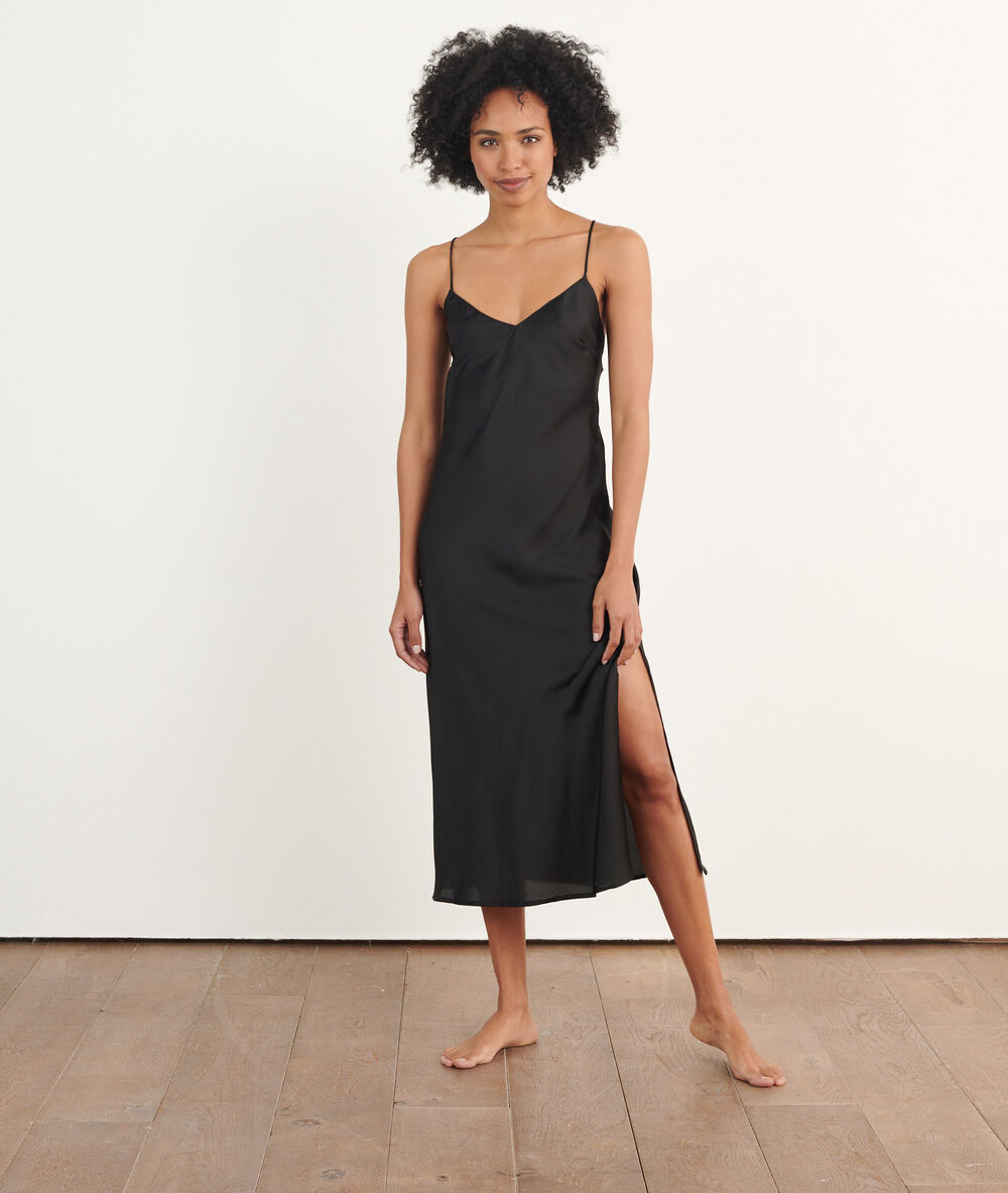 Satiny maxi slip nightdress  black.