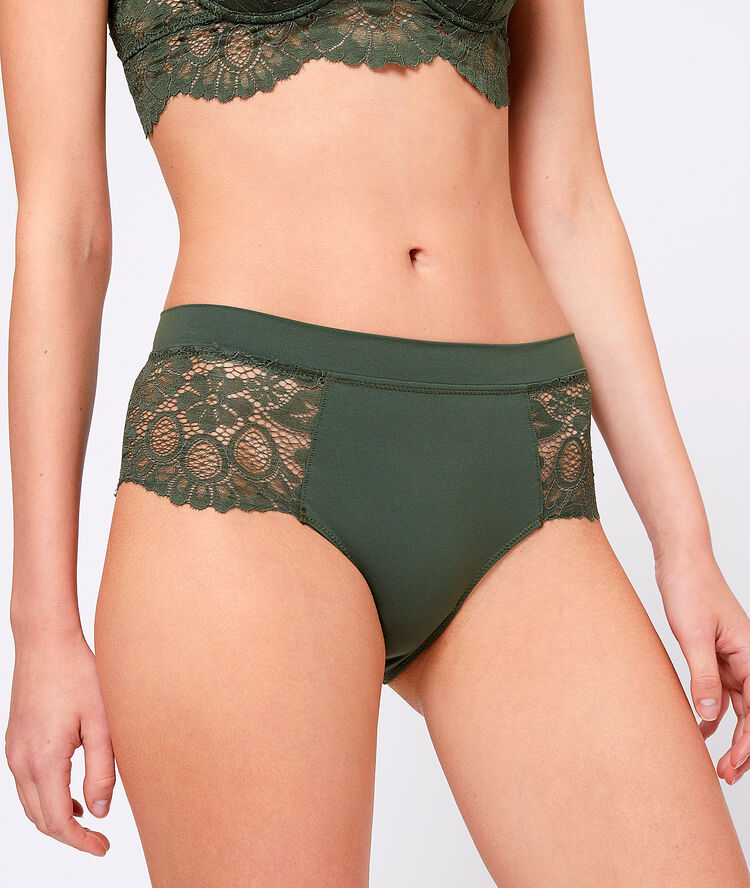 Floral lace short briefs khaki.