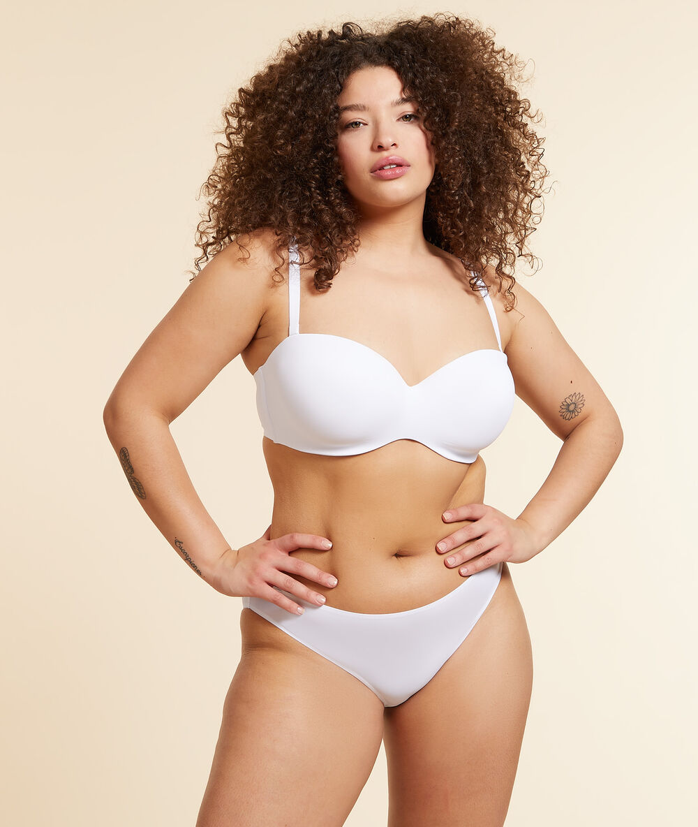 Microfibre cup strapless bra, removable straps white.