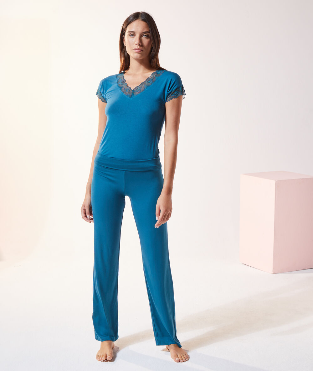 High waist trousers peacock blue.