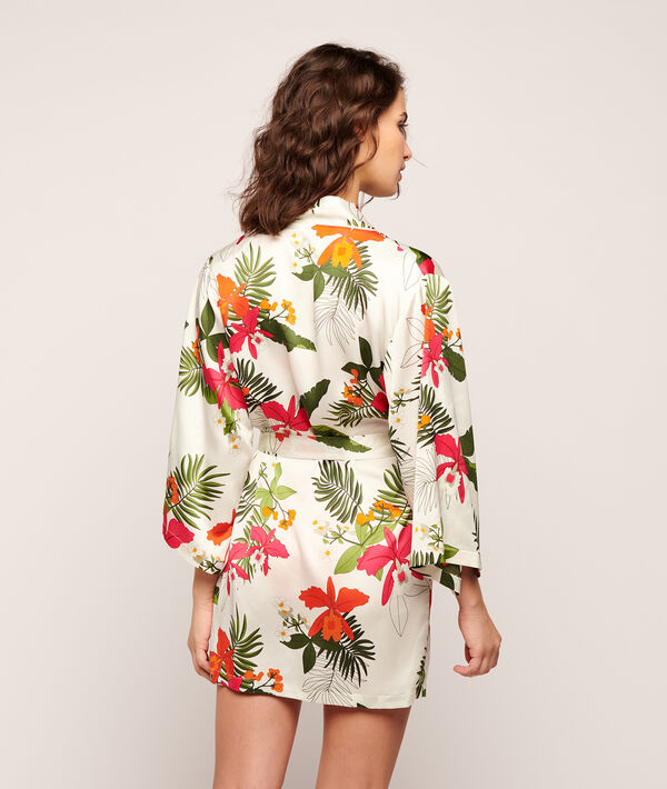 Kimono Satine Imprime Tropical Imp Fd Blanc Etam