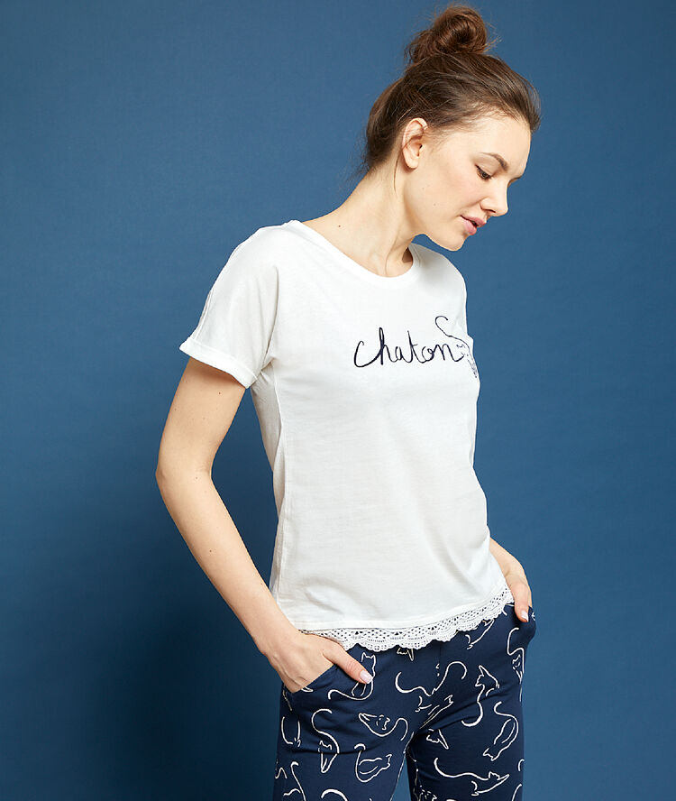 Chaton Print T Shirt Ecru Etam Chaton Print T Shirt Ecru Etam