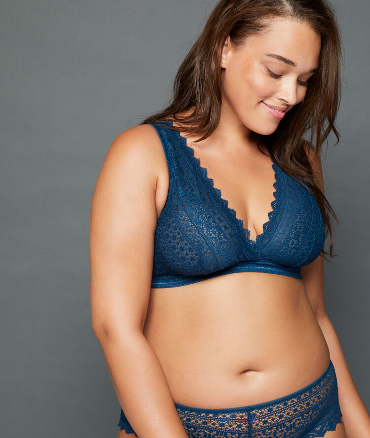 Graphic lace triangle bra - size d  peacock blue.