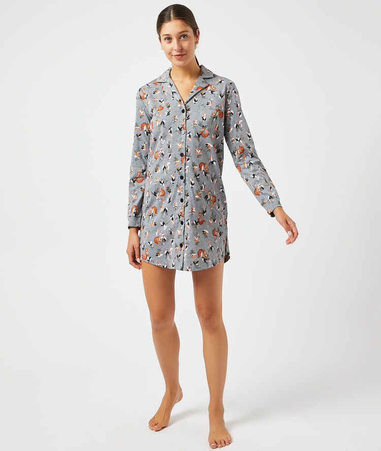 Chemise de nuit imprim&eacute;e anthracite.