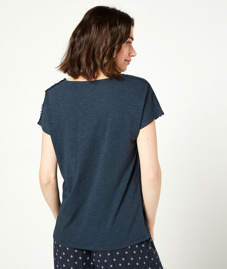 T-shirt with guipure details navy blue.
