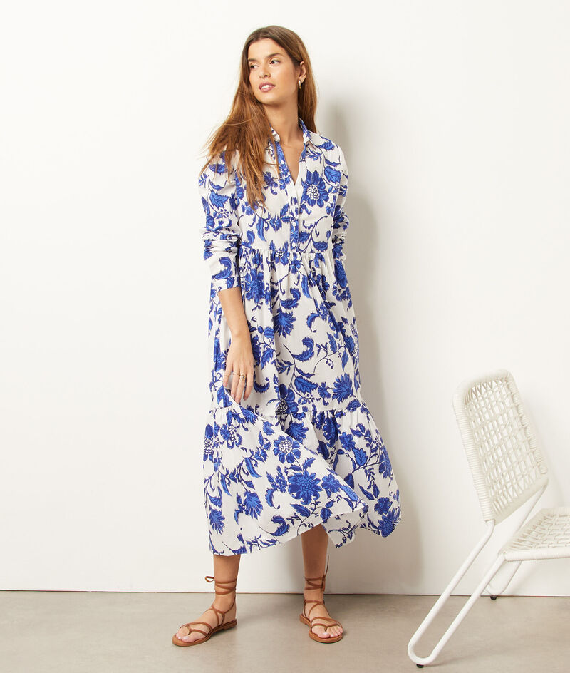 Long Print Dress Pure Cotton;${refinementColor}