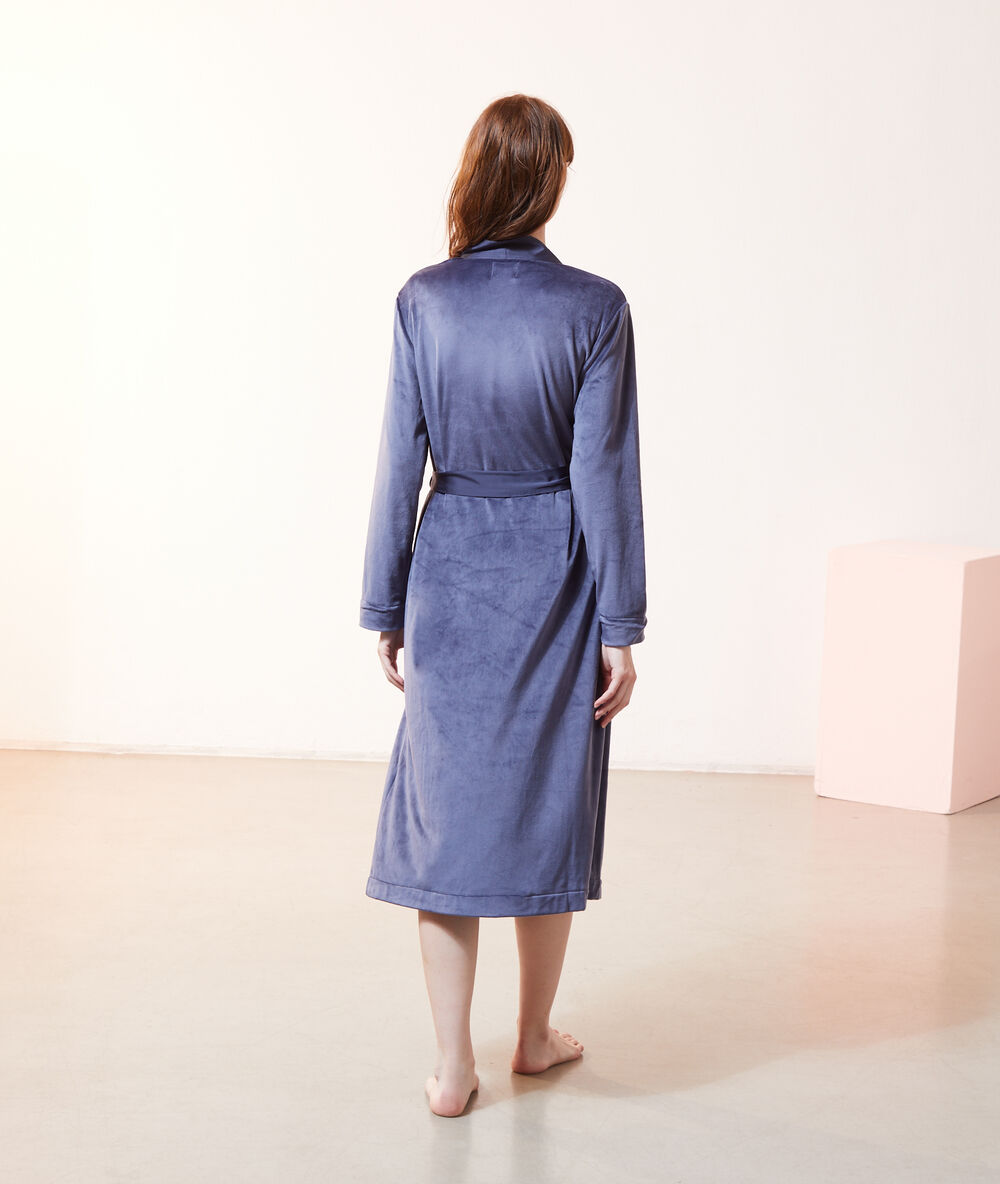 Polar fleece and satiny long line negligee indigo.