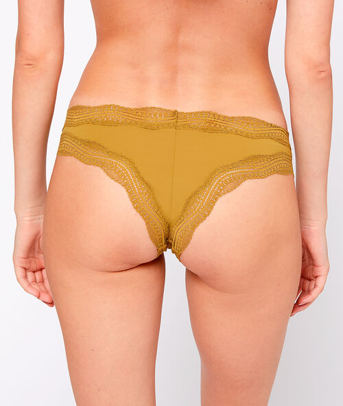 Tanga bords dentelle graphique kaki.
