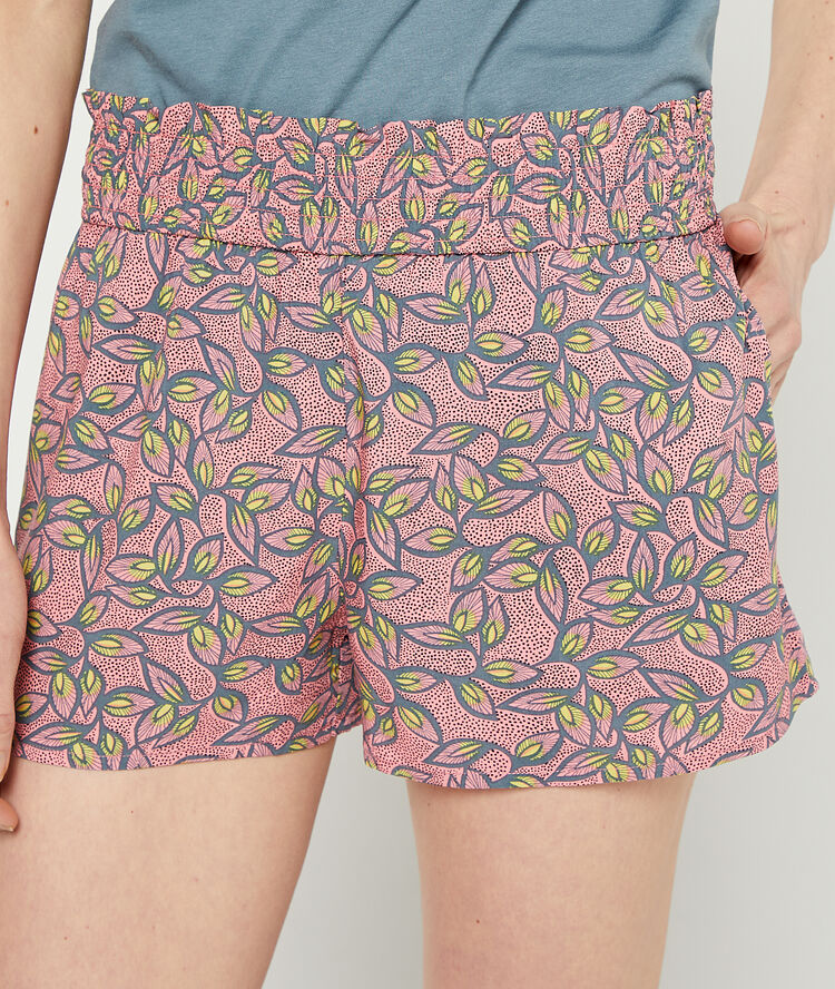 Short imprimé feuillage rose.