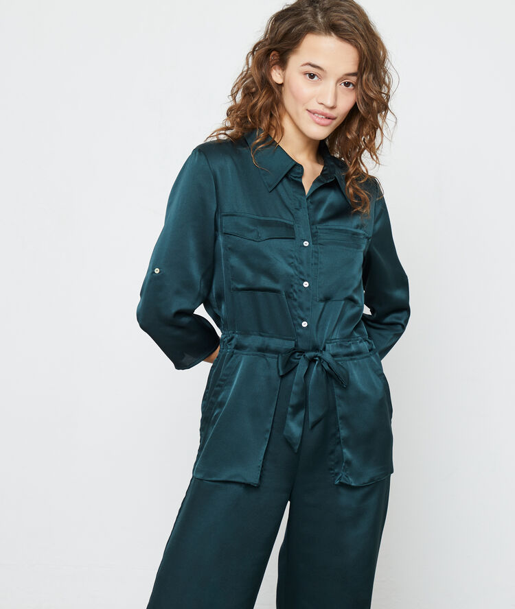 Satin night jumpsuit green.