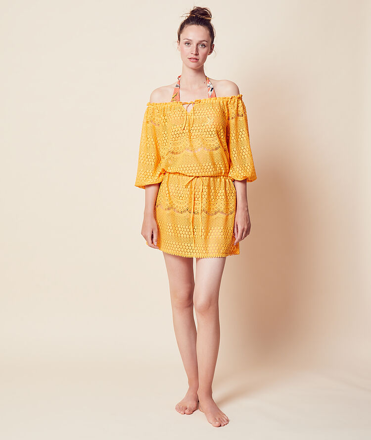 Lace beach cover up yellow.